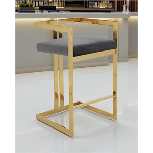 Pangea Home Kenzie 27.5&quot Velvet & Stainless Steel Bar Stool in Gray/Gold