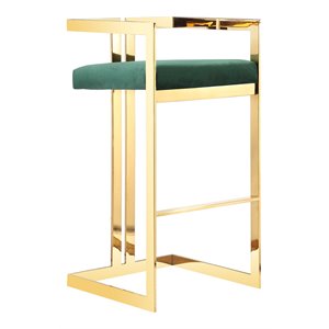 Pangea Home Kenzie 27.5&quot Velvet & Stainless Steel Bar Stool in Green/Gold