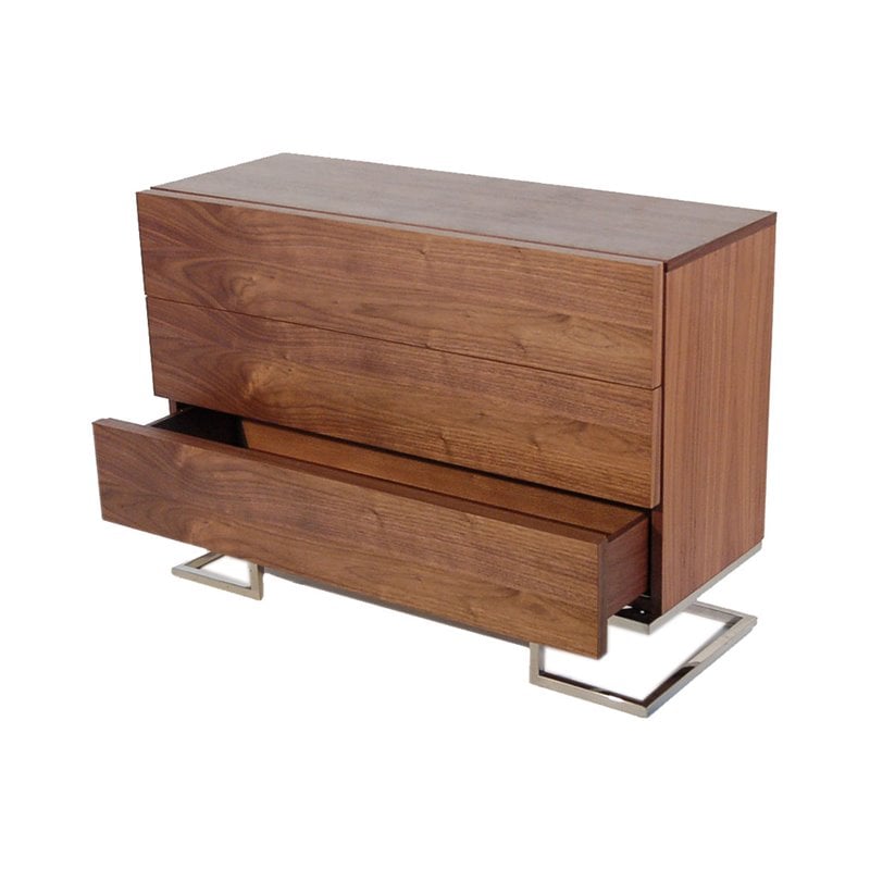 Pangea Home Harper Modern Wood Veneer & High Polished Steel Dresser in Walnut