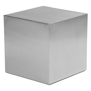 Pangea Home Spenser Cubix Tall Brushed Metal Side Table in Silver