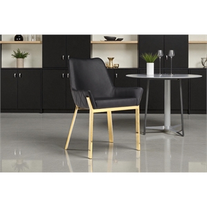 Pangea Home Hudson 19.3&quot Faux Leather Tufted Chair in Black/Gold (Set of 2)