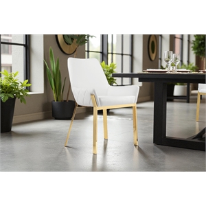 Pangea Home Hudson 19.3&quot Faux Leather Tufted Chair in White/Gold (Set of 2)