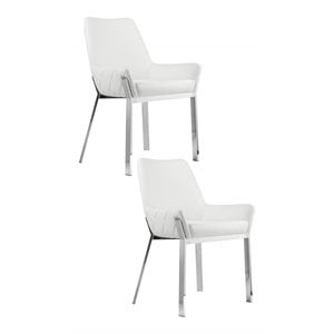 Pangea Home Hudson 19.3&quot Faux Leather Tufted Chair in White/Silver (Set of 2)