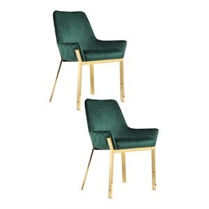 Pangea Home Hudson 19.3&quot Steel & Velvet Tufted Chair in Green & Gold (Set of 2)