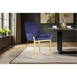 Pangea Home Hudson 19.3&quot Steel & Velvet Tufted Chair in Navy & Gold (Set of 2)