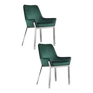 Pangea Home Hudson 19.3&quot Steel & Velvet Tufted Chair in Green & Silver(Set of 2)