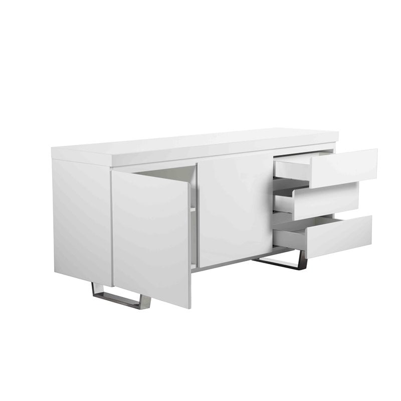 Pangea Home Sienna Modern Gloss Lacquer and Steel Metal Buffet in White