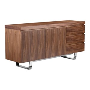 Pangea Home Sienna Modern Wood Veneer and Steel Buffet in Walnut