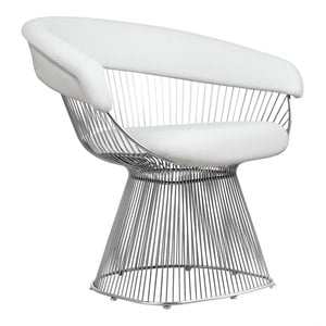 Pangea Home Fern 17.5&quot Faux Leather & Stainless Steel Arm Chair in White/Silver
