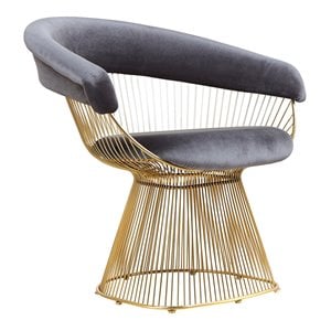 Pangea Home Fern 17.5&quot Modern Stainless Steel/Velvet Arm Chair in Gray/Gold