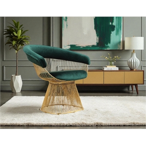 Pangea Home Fern 17.5&quot Modern Stainless Steel/Velvet Arm Chair in Green/Gold