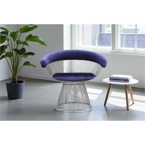 Pangea Home Fern 17.5&quot Stainless Steel & Velvet Arm Chair in Navy/Silver