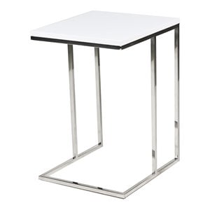 Pangea Home Fred Modern Gloss Lacquer & Polished Steel Metal Tray Table in White
