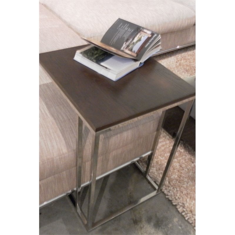 Pangea Home Fred Modern Wood Veneer & High Polished Steel Tray Table in Espresso