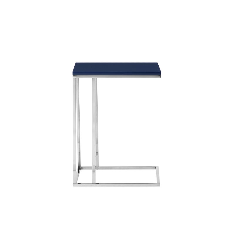 Pangea Home Fred Modern Wood Veneer & High Polished Steel Tray Table in Navy