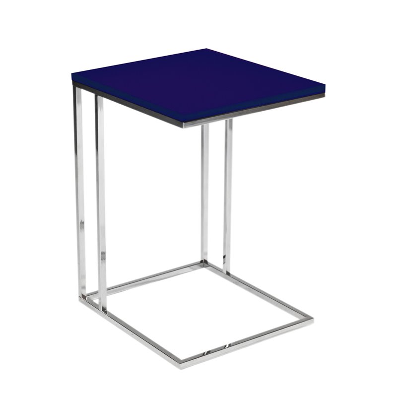 Pangea Home Fred Modern Wood Veneer & High Polished Steel Tray Table in Navy