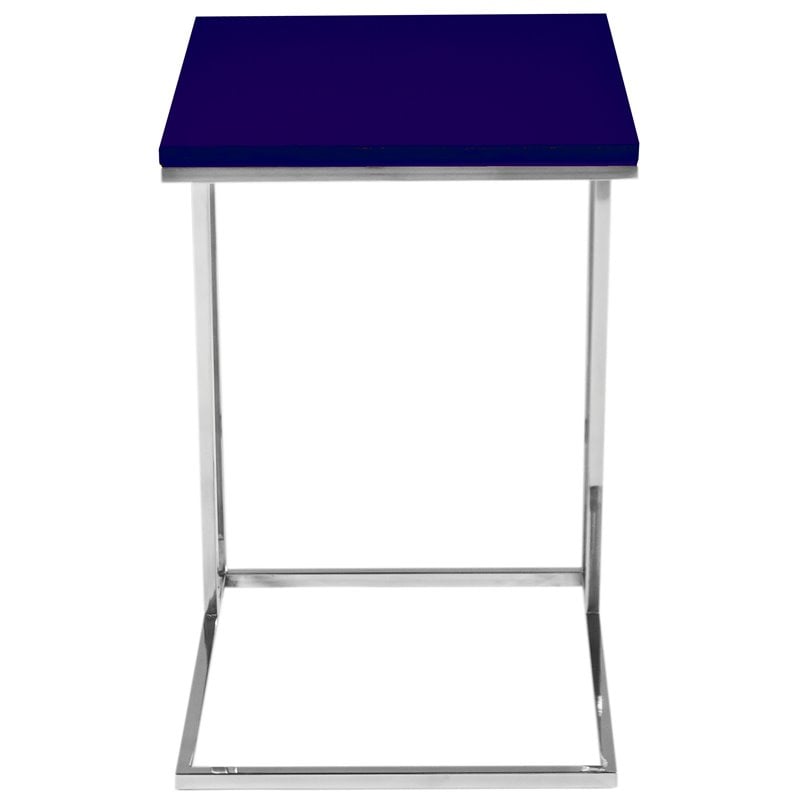 Pangea Home Fred Modern Wood Veneer & High Polished Steel Tray Table in Navy