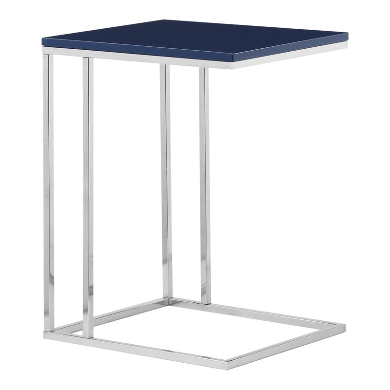 Pangea Home Fred Modern Wood Veneer & High Polished Steel Tray Table in Navy