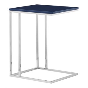 Pangea Home Fred Modern Wood Veneer & High Polished Steel Tray Table in Navy