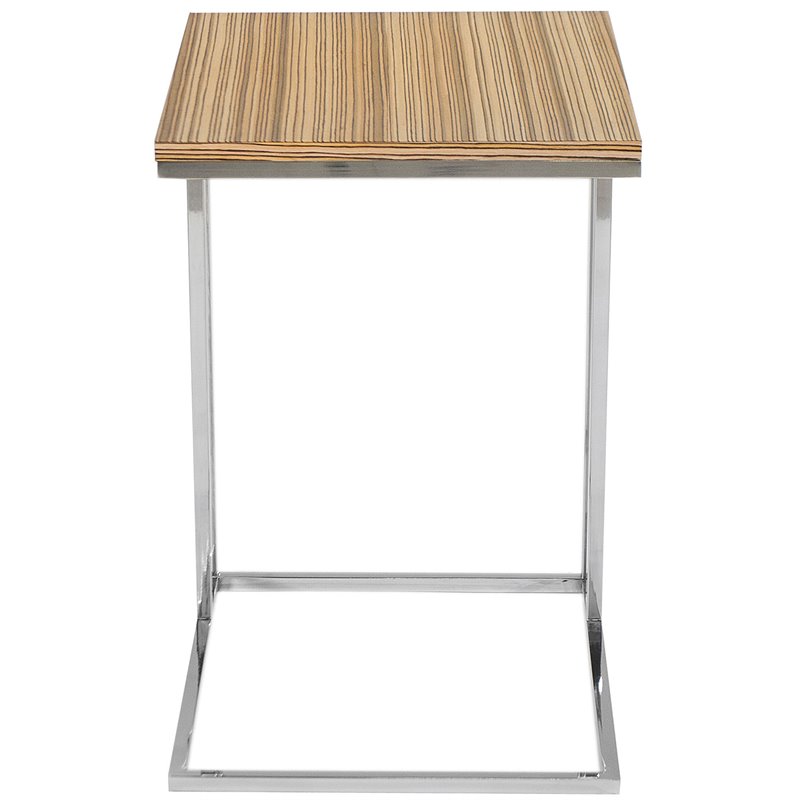 Pangea Home Fred Wood Veneer & High Polished Steel Tray Table in Zebrano Natural