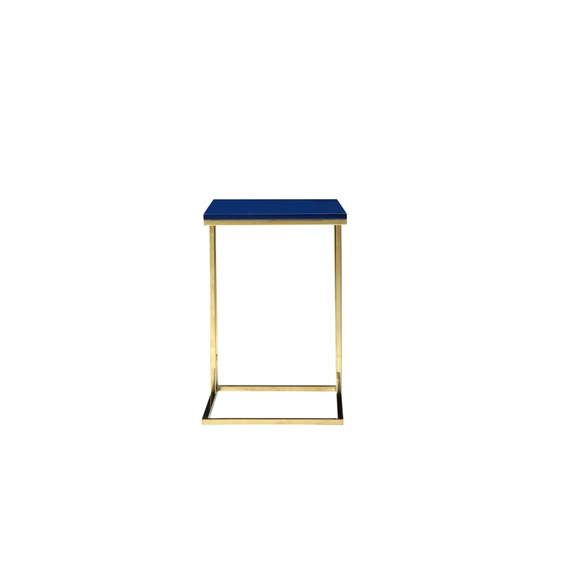 Pangea Home Fred Gloss Lacquer & Polished Steel Metal Tray Table in Navy/Gold