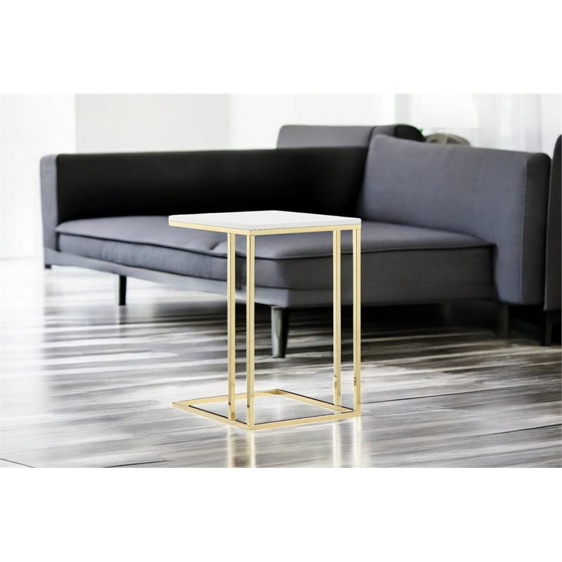 Pangea Home Fred Gloss Lacquer & Polished Steel Metal Tray Table in White/Gold