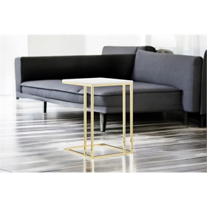Pangea Home Fred Gloss Lacquer & Polished Steel Metal Tray Table in White/Gold