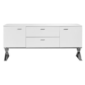 Pangea Home Alexa Modern Gloss Lacquer & Polished Steel Metal Buffet in White