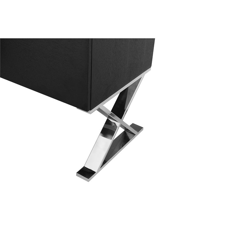 Pangea Home Alexa Modern Wood Veneer & High Polished Steel Buffet in Black