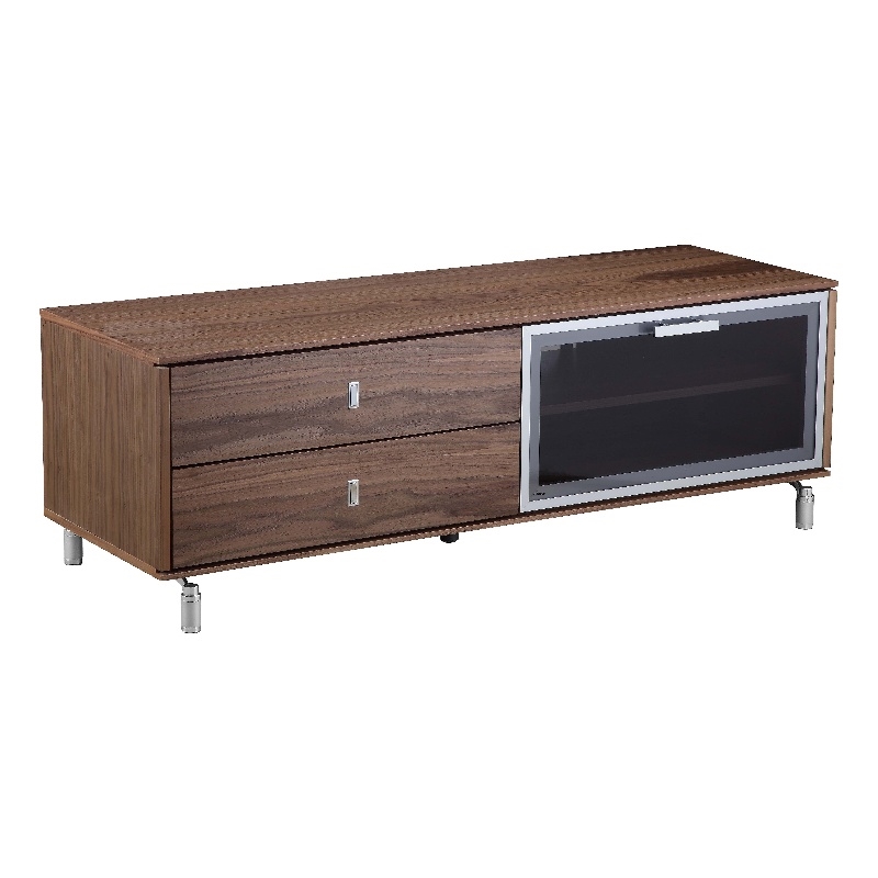 Pangea Home Vida Small Wood Veneer/Glass & Polished Steel Media Unit in Walnut