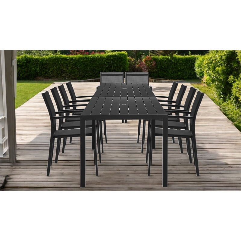 Pangea Home David 14-Piece Modern Aluminum Dining Set in Black Finish