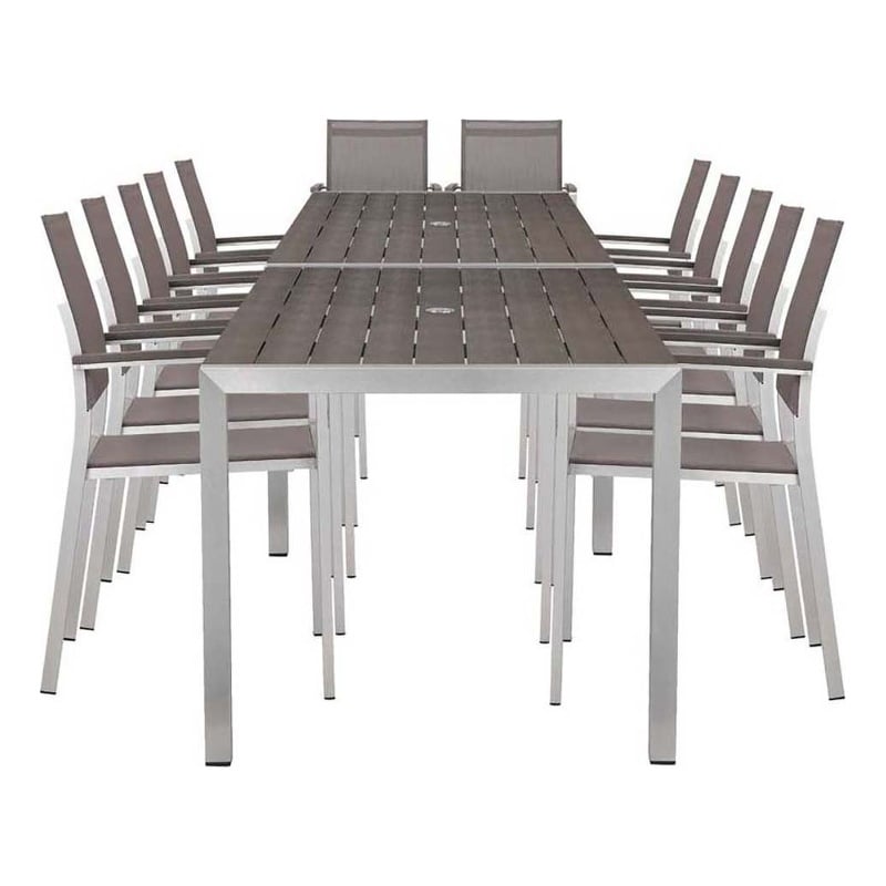 Pangea Home David 14-Piece Modern Aluminum Dining Set in Gray and Brush Finish