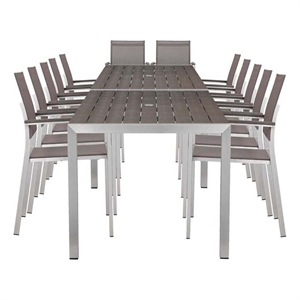 pangea home david 14-piece modern aluminum dining set in gray and brush finish
