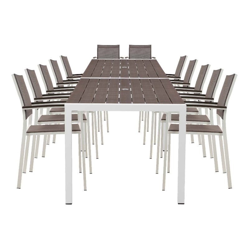 Pangea Home David 14-Piece Modern Aluminum Dining Set in White and Gray Finish