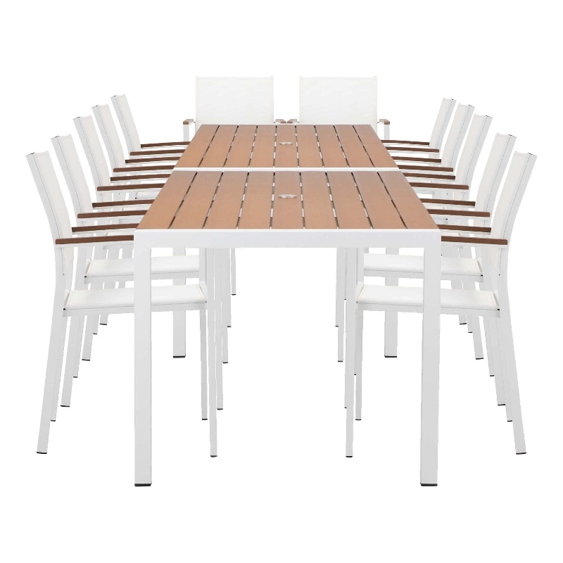 Pangea Home David 14-Piece Modern Aluminum Dining Set in Teak and White Finish