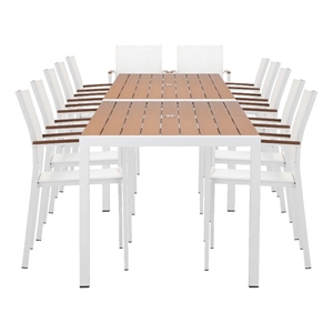 pangea home david 14-piece modern aluminum dining set in teak and white finish
