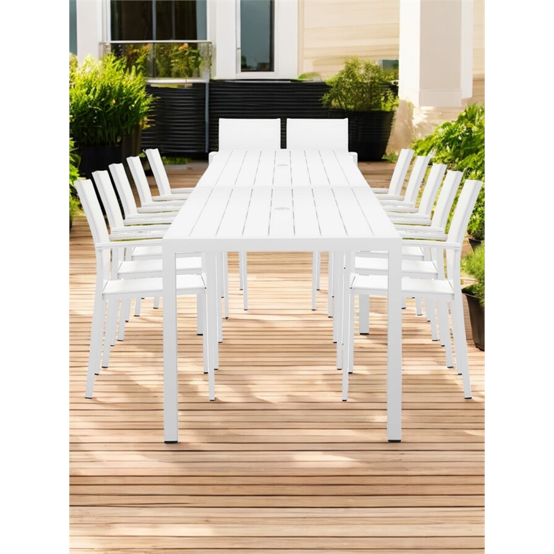 Pangea Home David 14-Piece Modern Aluminum Dining Set in White Finish