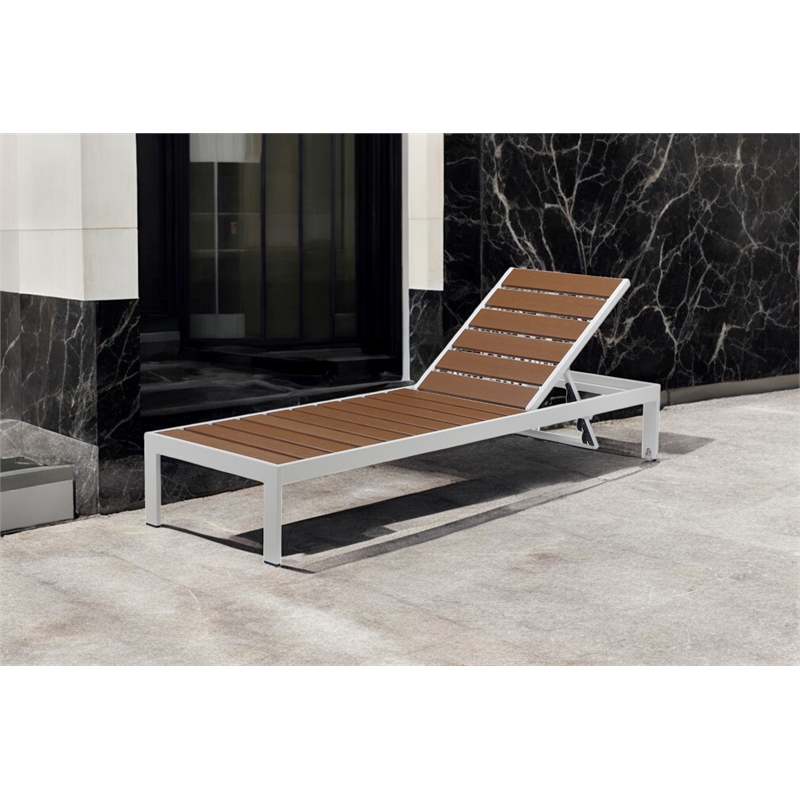 Pangea Home Joseph Modern Style Aluminum Lounger in Teak Finish