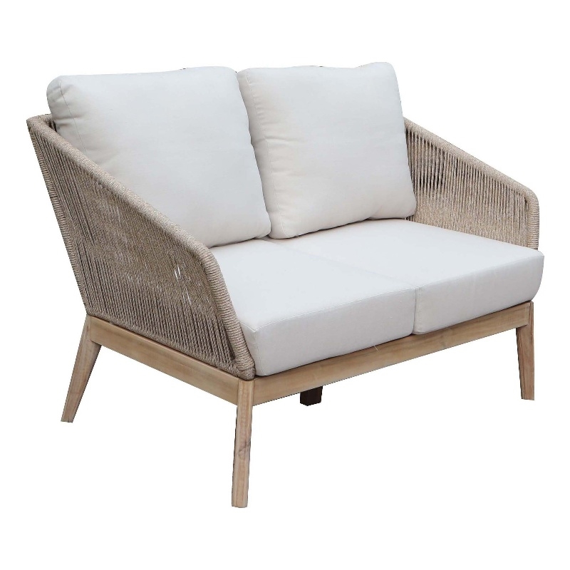 Pangea Home Diego Two Seater Modern Acacia Wood Sofa in Beige Finish