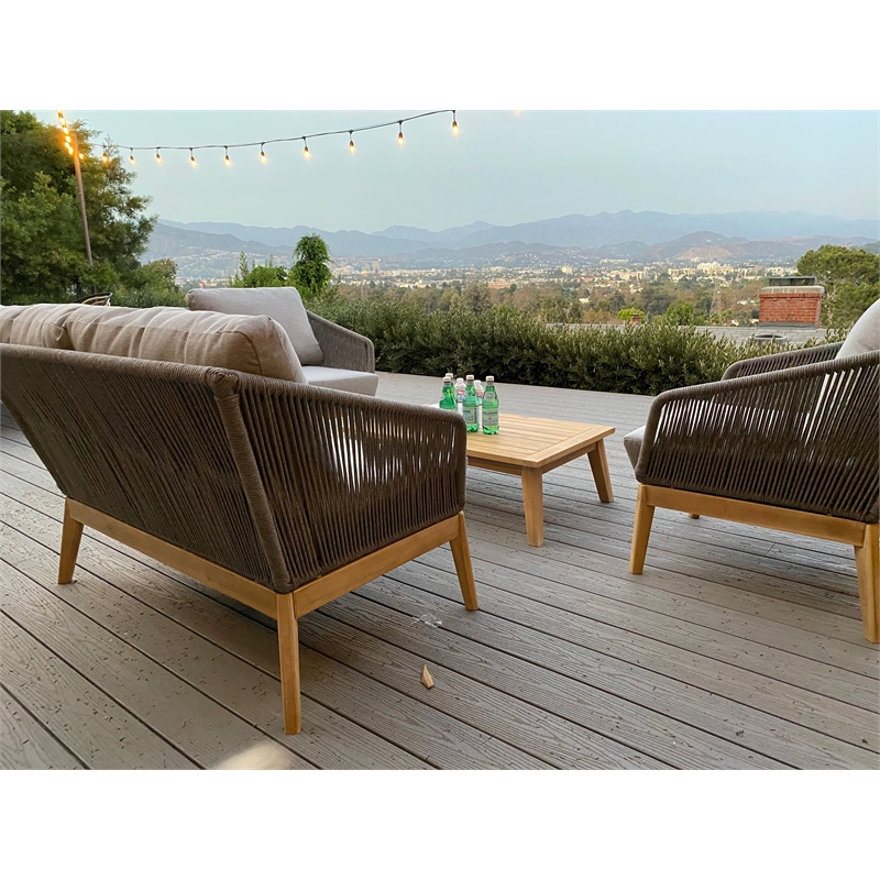 Pangea Home Diego Two Seater Modern Acacia Wood Sofa in Gray Finish