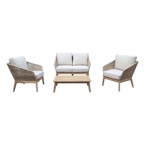 pangea home diego 4-piece modern acacia wood sofa set in beige finish