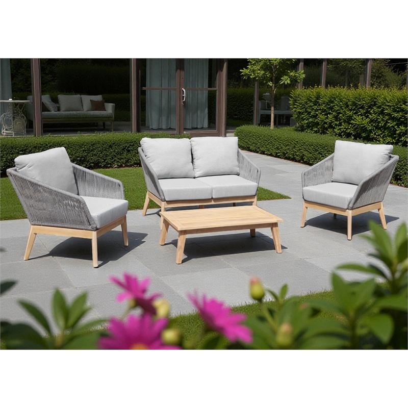 Pangea Home Diego 4-Piece Modern Acacia Wood Sofa Set in Gray Finish