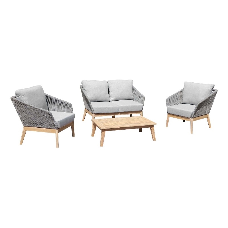 Pangea Home Diego 4-Piece Modern Acacia Wood Sofa Set in Gray Finish