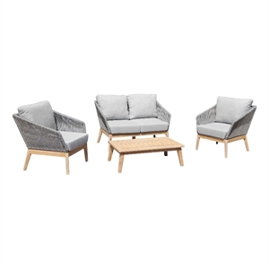 pangea home diego 4-piece modern acacia wood sofa set in gray finish