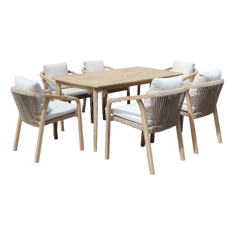 Pangea Home Lola 7-Piece Modern Acacia Wood Dining Set in Beige Finish