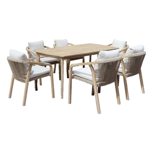 pangea home lola 7-piece modern acacia wood dining set in beige finish