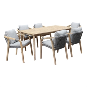 pangea home lola 7-piece modern acacia wood dining set in gray finish