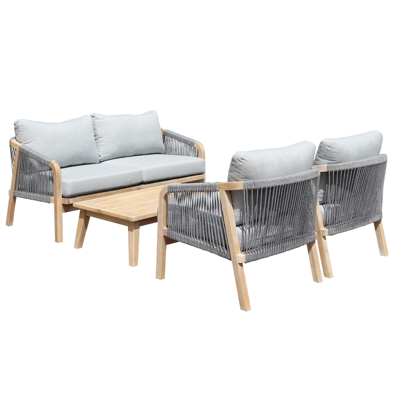 Pangea Home Lola 4-Piece Modern Acacia Wood Dining Set in Gray Finish