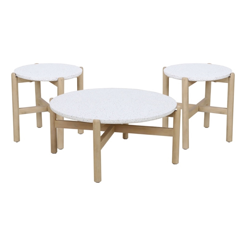 Pangea Home Mimi 3-Piece Acacia Wood Side Tables and Coffee Table in Natural