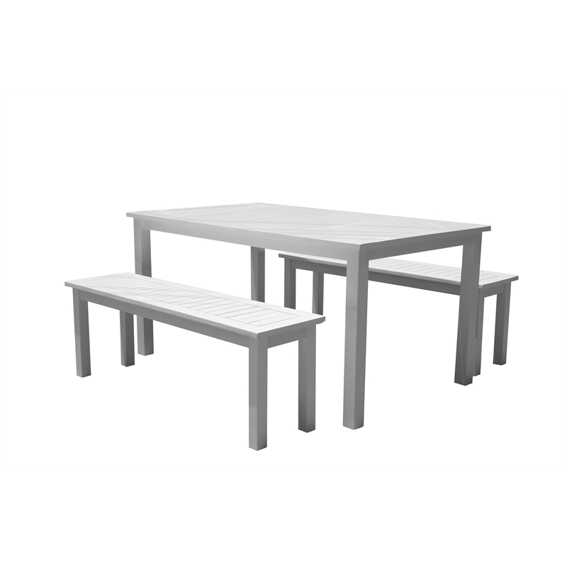 Pangea Home Agua 3-Piece Modern Acacia Wood Dining Set in White Finish